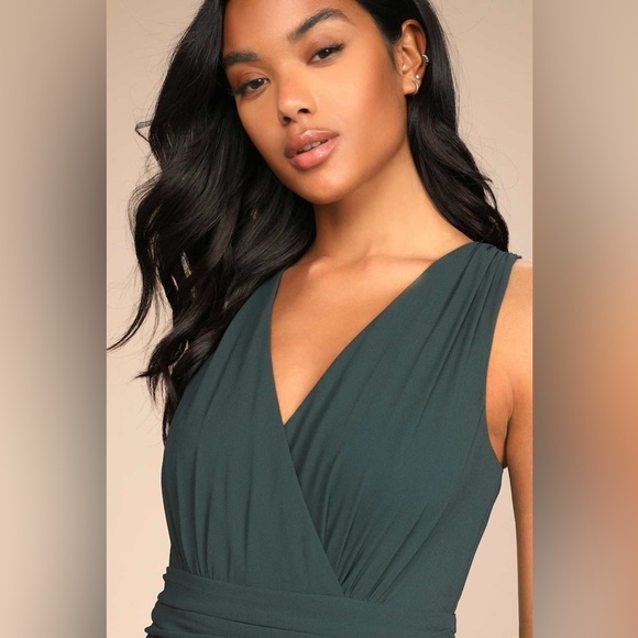 LULU’S Thoughts Of Hue Emerald Green Surplice Maxi Dress - Picture 6 of 11